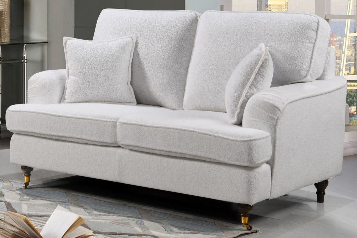 Teddy Boucle Fabric White 2 Seater Bella Sofa with Plain Cushions ASTBURY