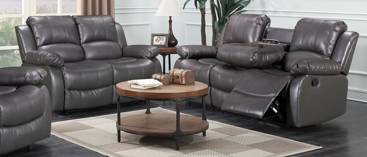 Faux Leather Grey 3 + 2 Seater Manual Recliner Sofa Set VALENCIA