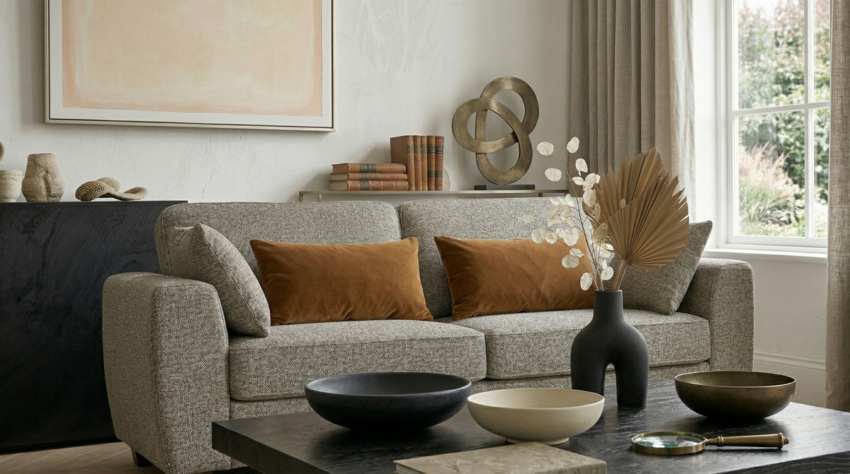 Beige Chenille Fabric 3 + 2 Seater Sofa Set ALFIE