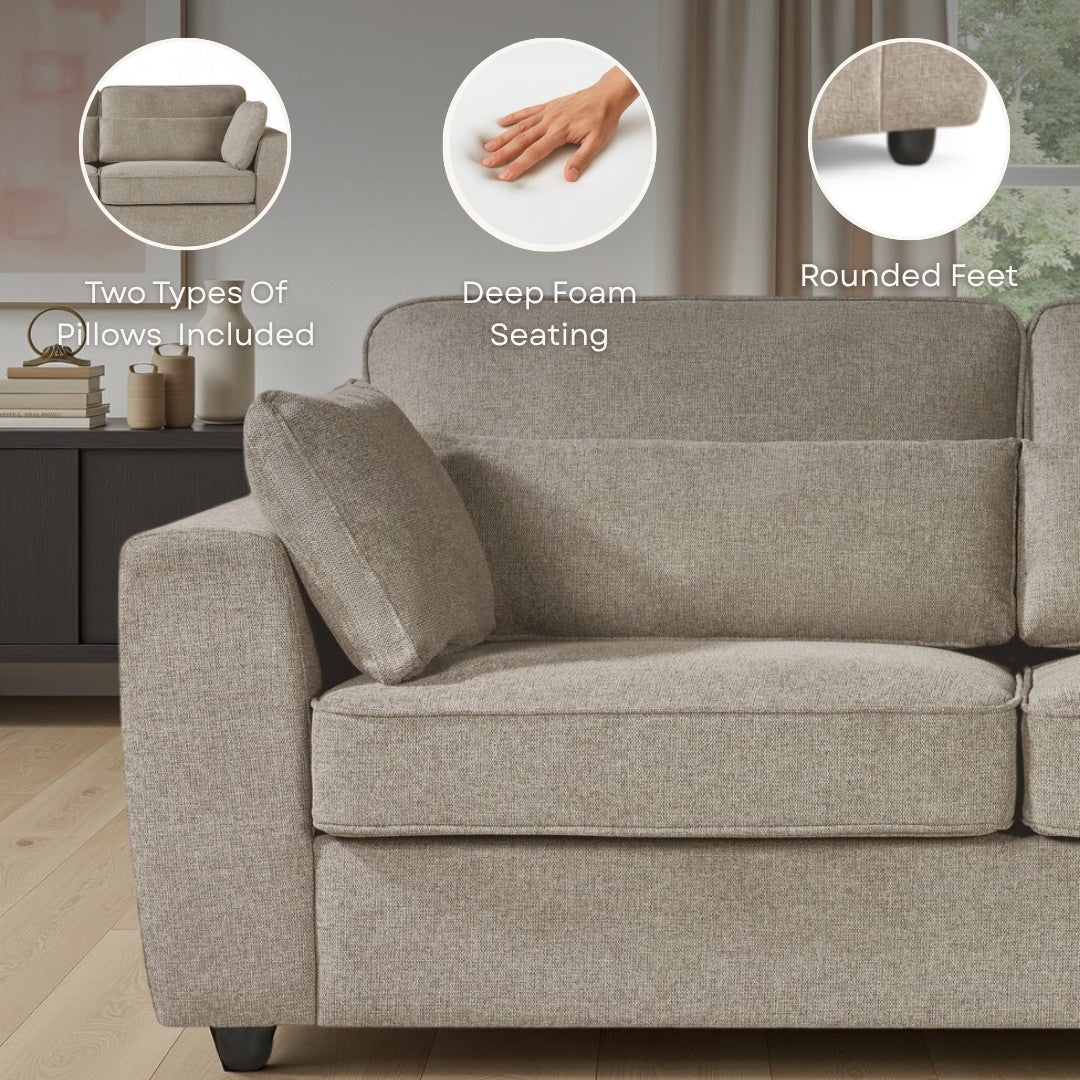 Beige Chenille Fabric 3 + 2 Seater Sofa Set ALFIE