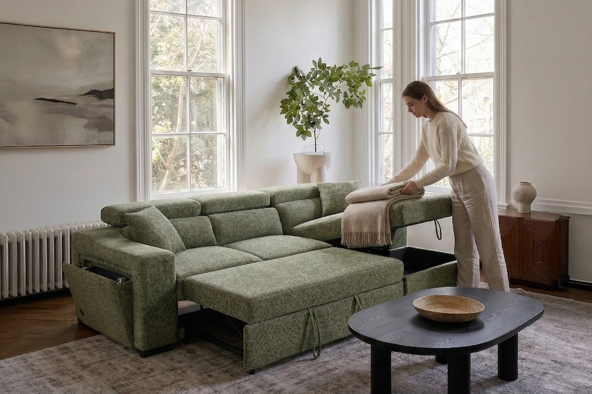 Grey Chenille Fabric 2C1 Corner Sofabed with Storage ARTHUR