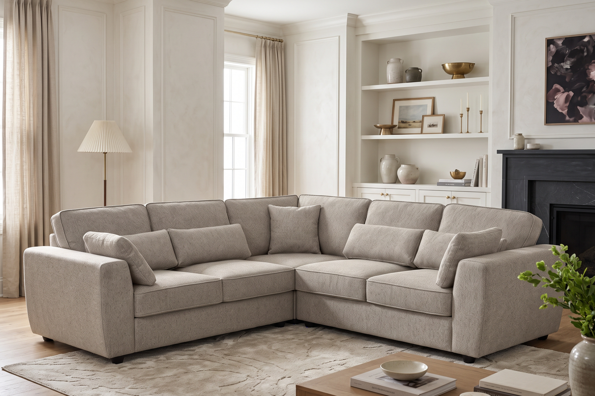 Beige Chenille Fabric 2C2 Corner Sofa ALFIE