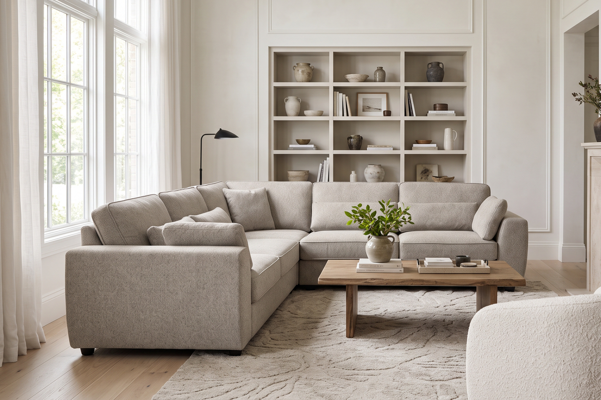 Beige Chenille Fabric 2C2 Corner Sofa ALFIE