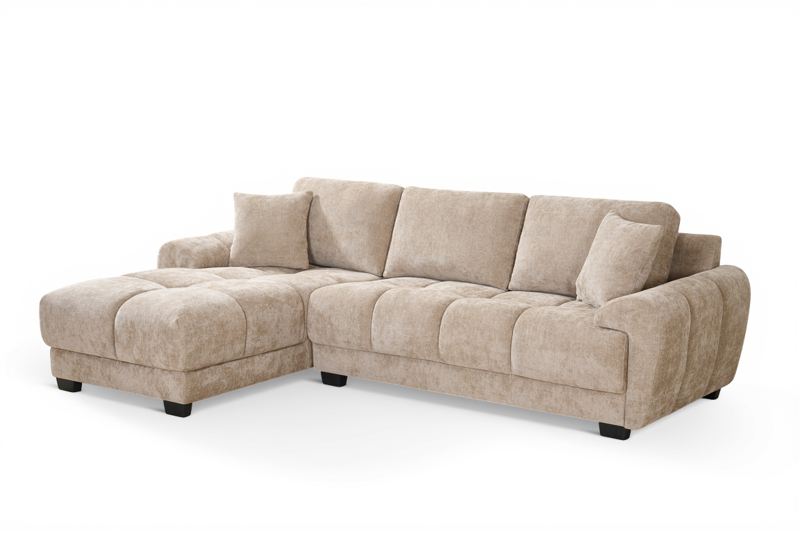 Beige Chenille Fabric 1C2 Corner Sofa with Chaise JACK