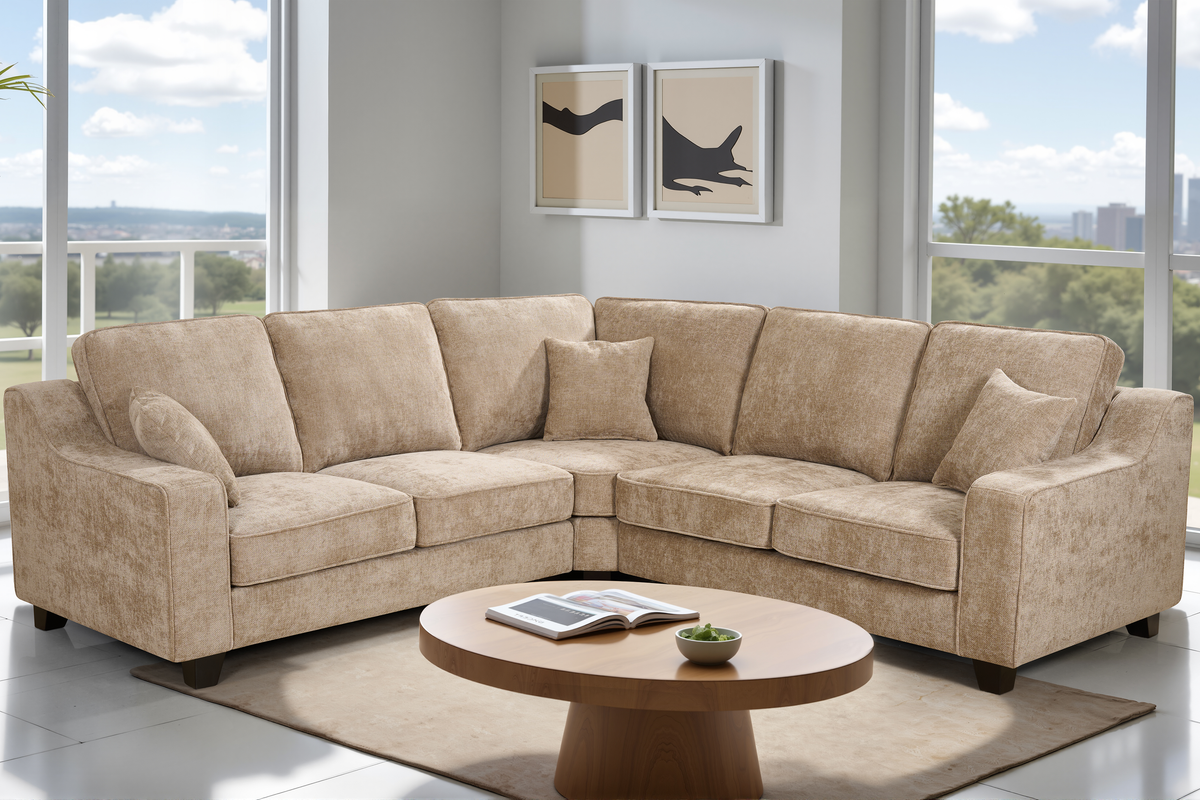 Beige Chenille Fabric 2C2 Corner Sofa NATHAN