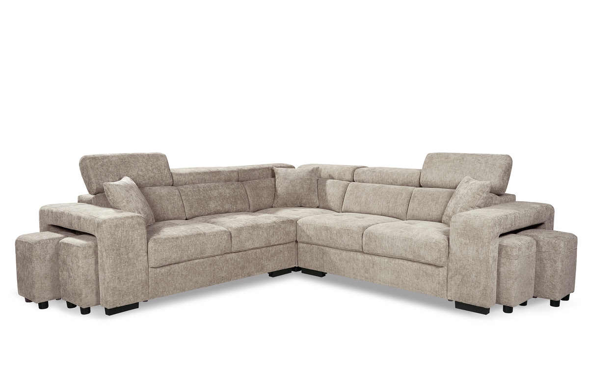 Beige Chenille Fabric 2C2 Corner Sofa with Ottomans AMY