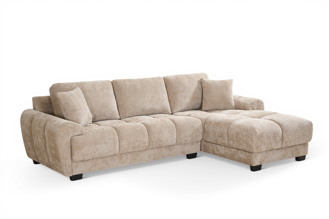 Beige Chenille Fabric 2C1 Corner Sofa with Chaise JACK