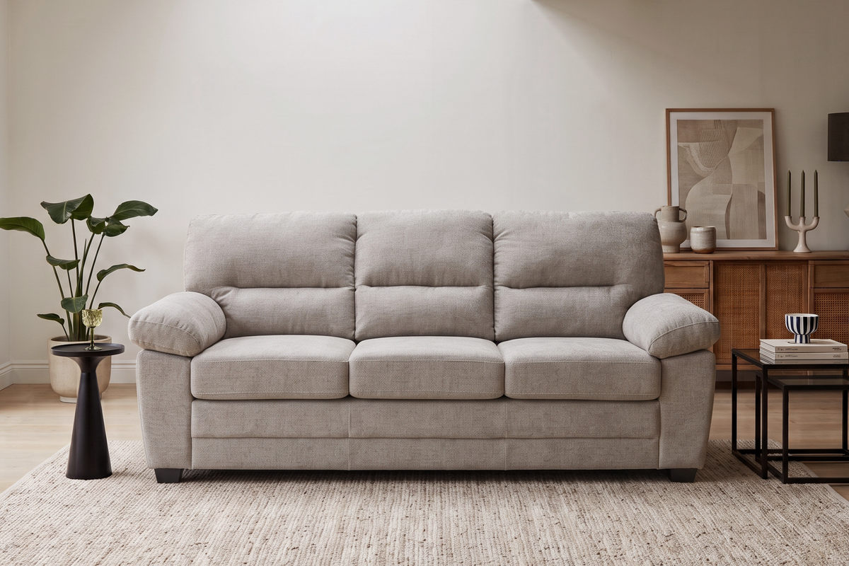 Beige Chenille Fabric 3 Seater Sofa LINCOLN