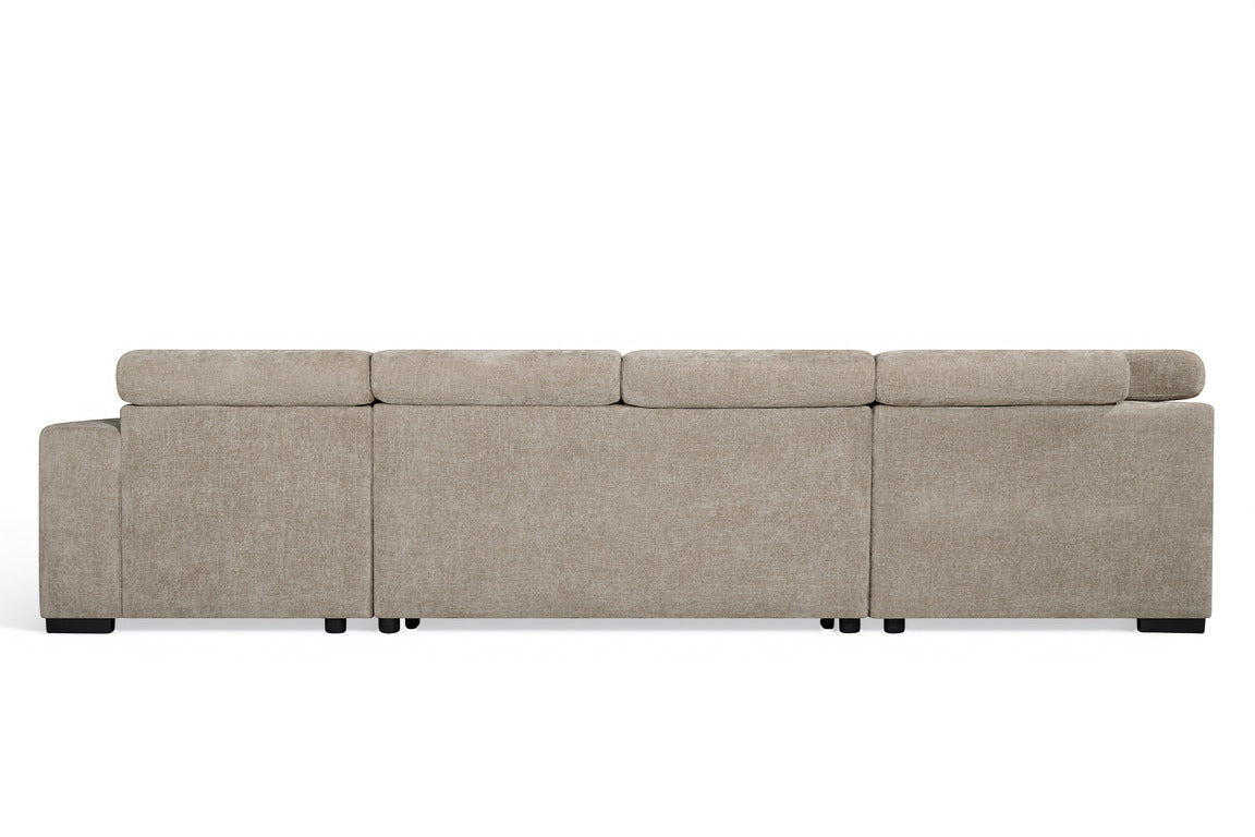 Beige Chenille Fabric Left Hand Facing U-Shaped Sofa Bed with Storage AUGUSTA