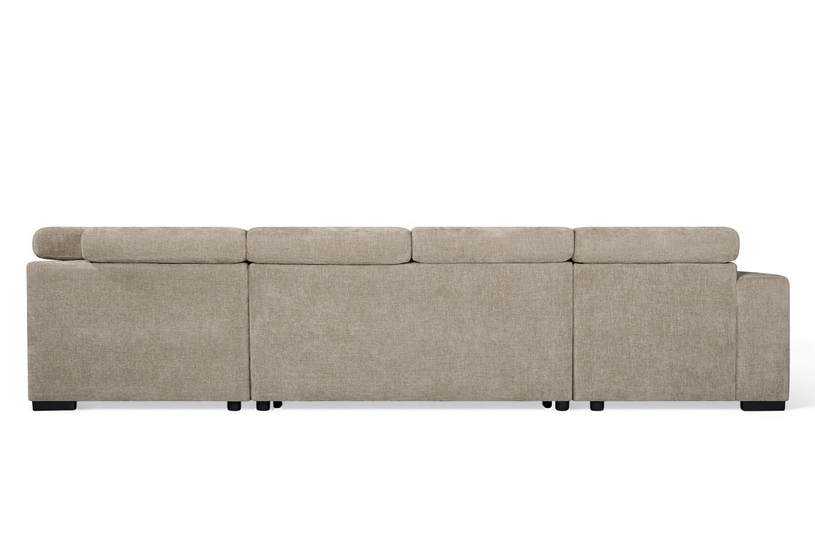 Beige Chenille Fabric Right Hand Facing U-Shaped Sofa Bed with Storage AUGUSTA