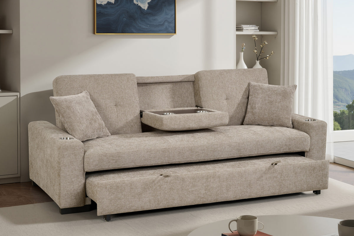 Beige Chenille Fabric 3 Seater Sofabed CHARLES