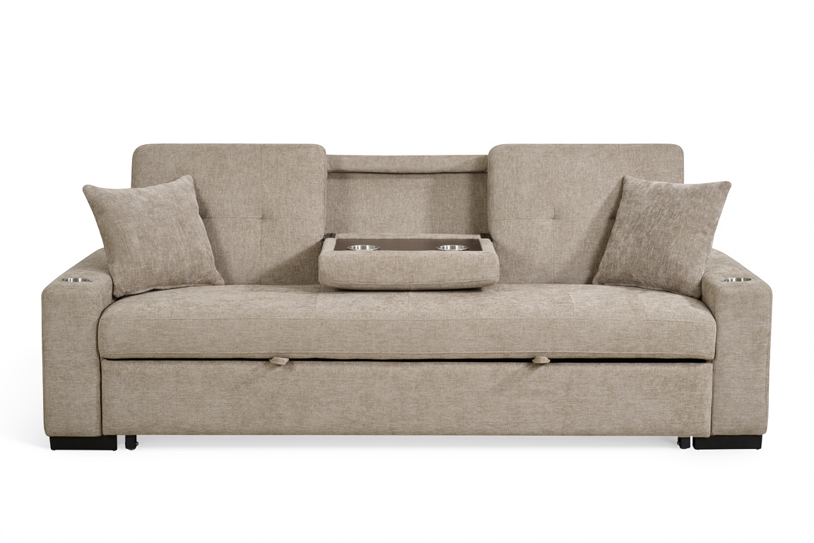 Beige Chenille Fabric 3 Seater Sofabed CHARLES