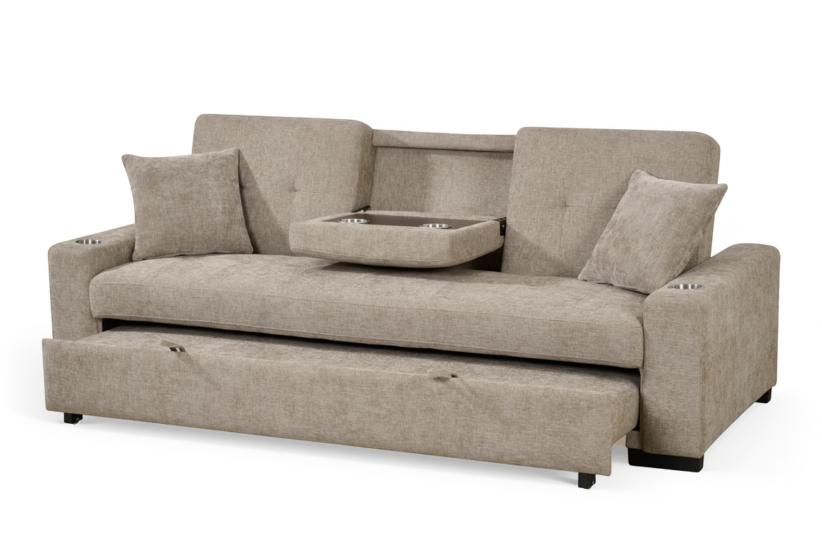 Beige Chenille Fabric 3 Seater Sofabed CHARLES