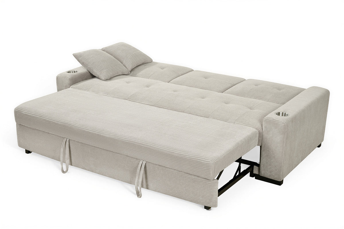 Beige Jumbo Cord 3 Seater Sofabed CHARLES