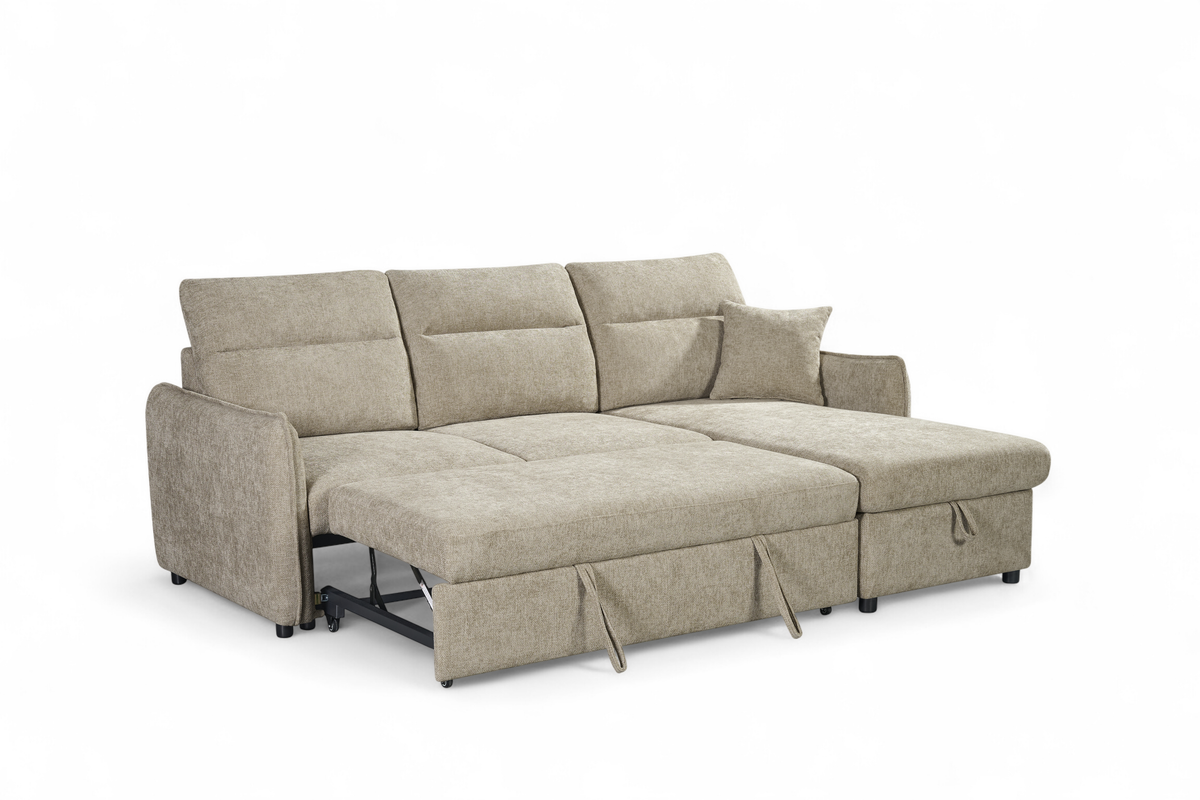 Beige Chenille Fabric 2C1 Corner Sofabed with Storage ARCHIE