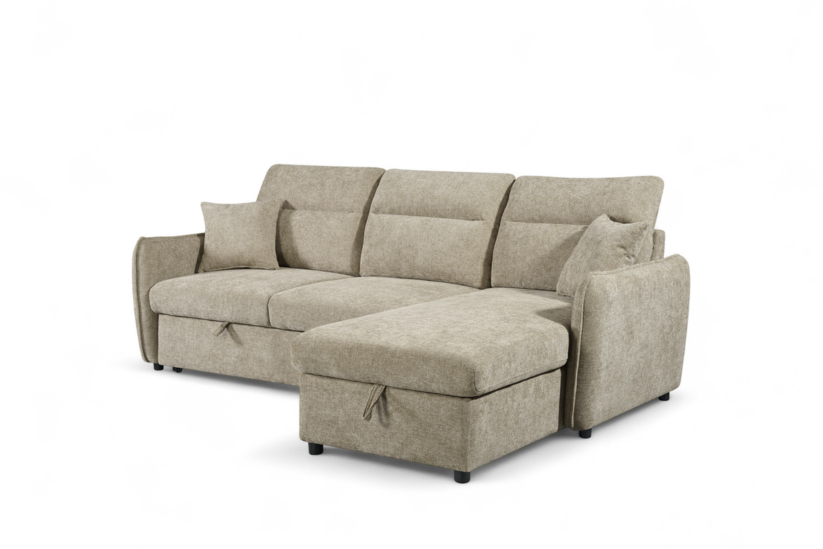 Beige Chenille Fabric 2C1 Corner Sofabed with Storage ARCHIE