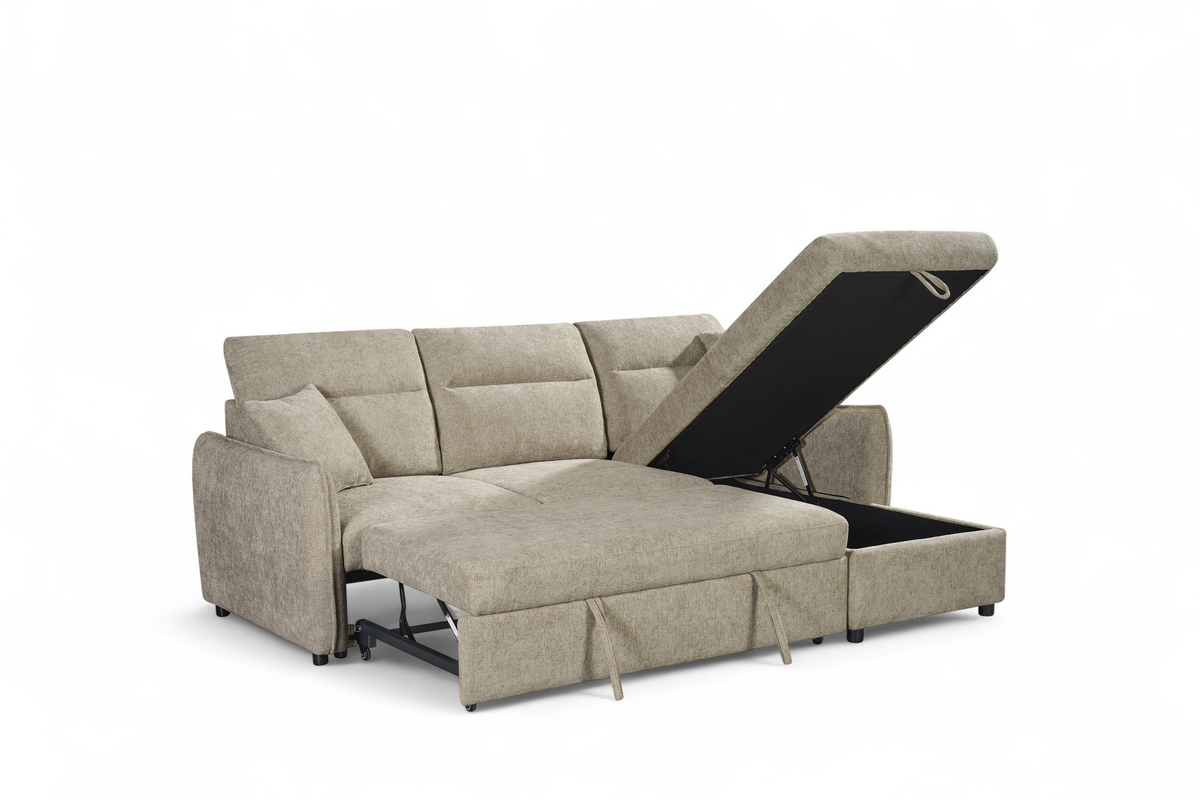 Beige Chenille Fabric 2C1 Corner Sofabed with Storage ARCHIE