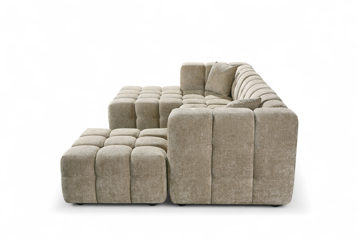 Beige Chenille Fabric Left Hand Facing Corner Sofa with Ottoman LUGANO