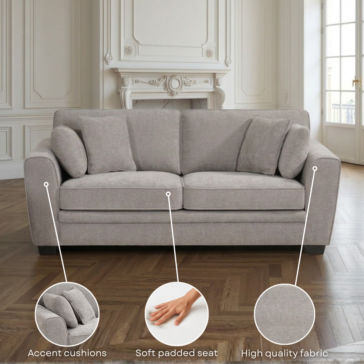 Beige Chenille Fabric 2 Seater Sofa BERTIE