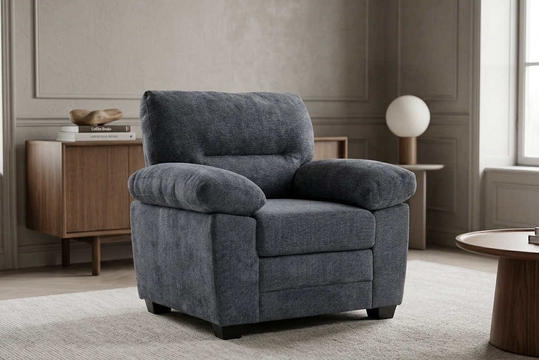 Blue Chenille Fabric 1 Seater Sofa LINCOLN
