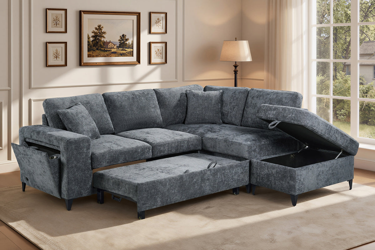 Blue Chenille Fabric 2C1 Corner Sofabed with Storage JAMIE