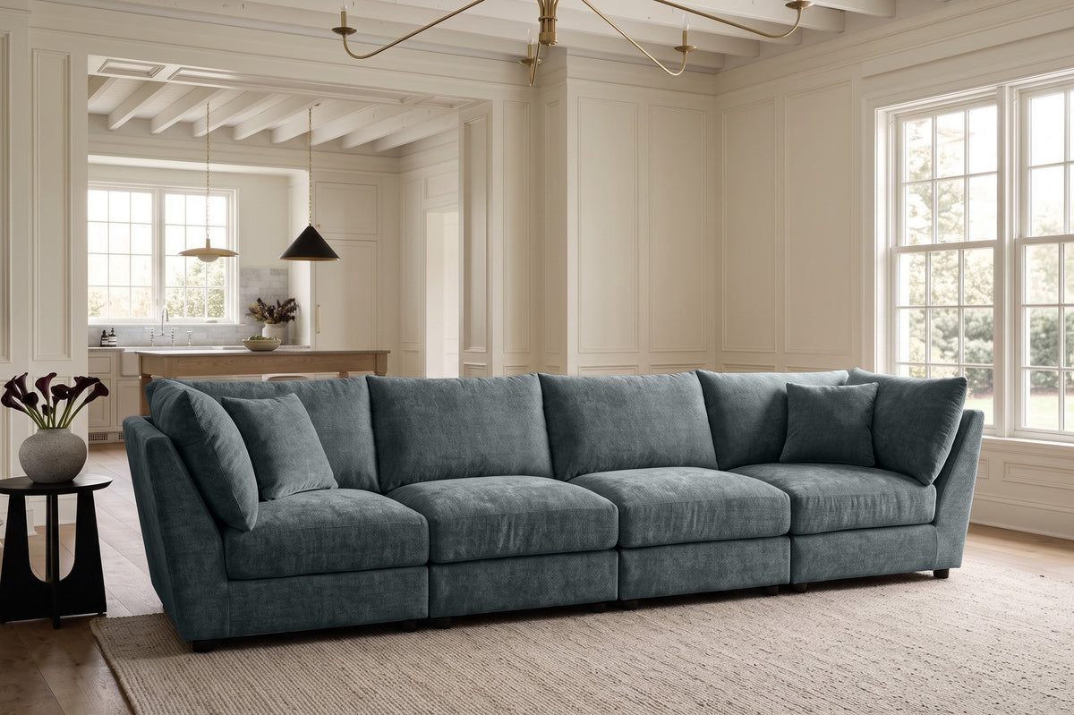Blue Chenille Fabric 4 Seater Modular Sofa MADDIE