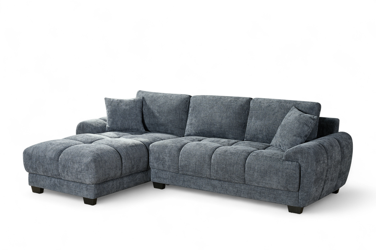Blue Chenille Fabric 1C2 Corner Sofa with Chaise JACK