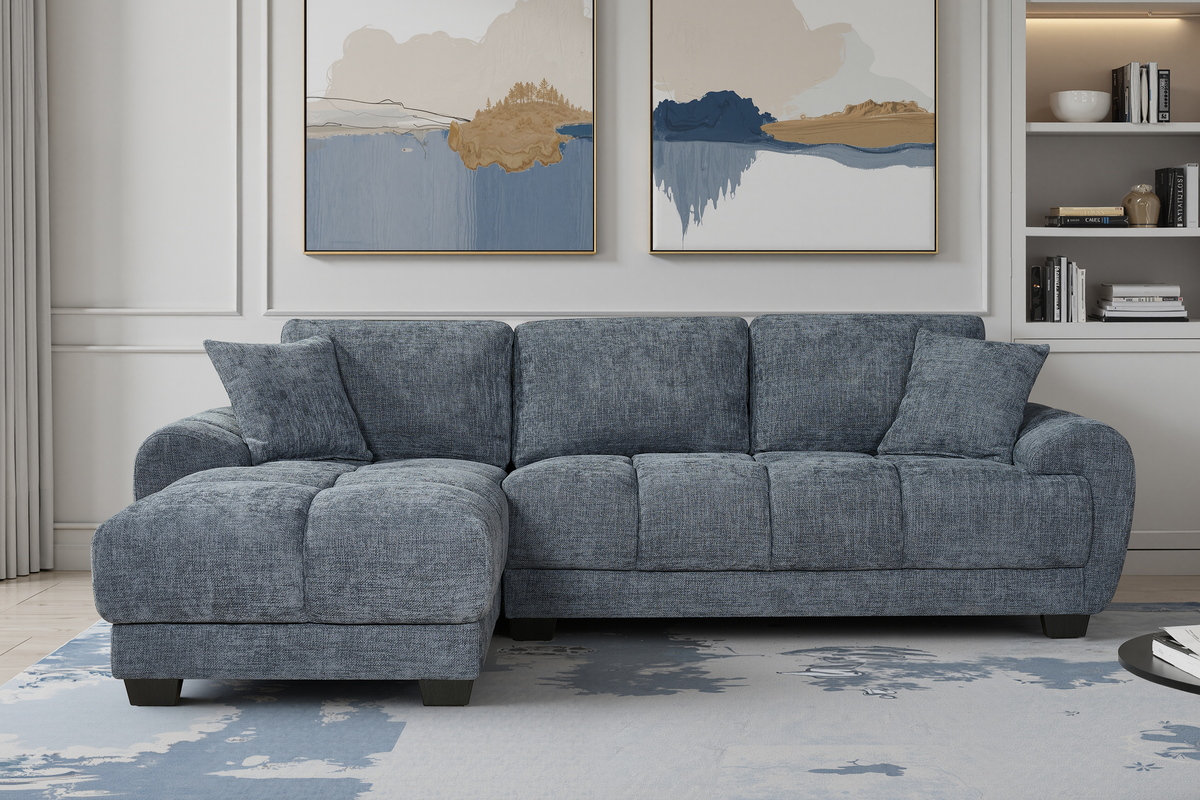 Blue Chenille Fabric 1C2 Corner Sofa with Chaise JACK
