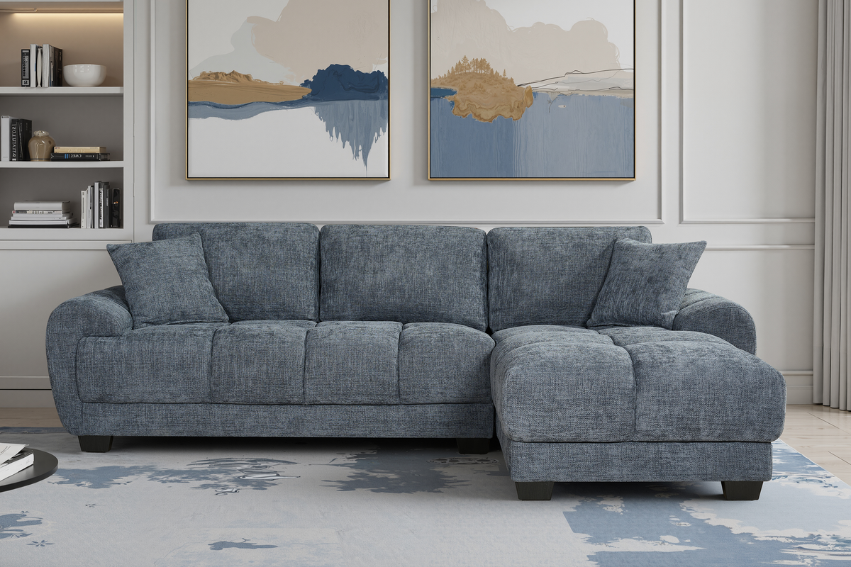 Blue Chenille Fabric 2C1 Corner Sofa with Chaise JACK