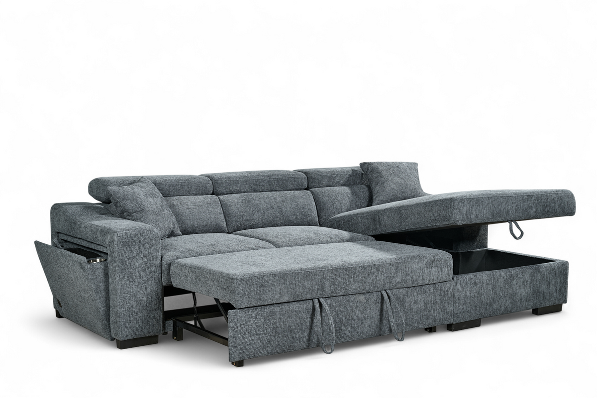 Blue Chenille Fabric 2C1 Corner Sofabed with Storage ARTHUR