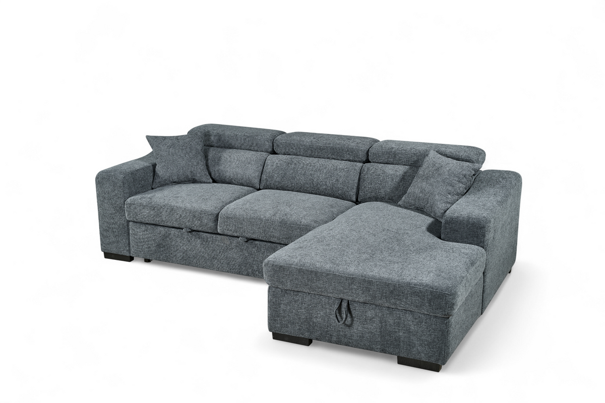 Blue Chenille Fabric 2C1 Corner Sofabed with Storage ARTHUR