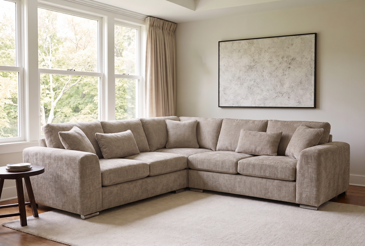 Woven Chenille Beige 2C2 Corner Sofa LOGAN
