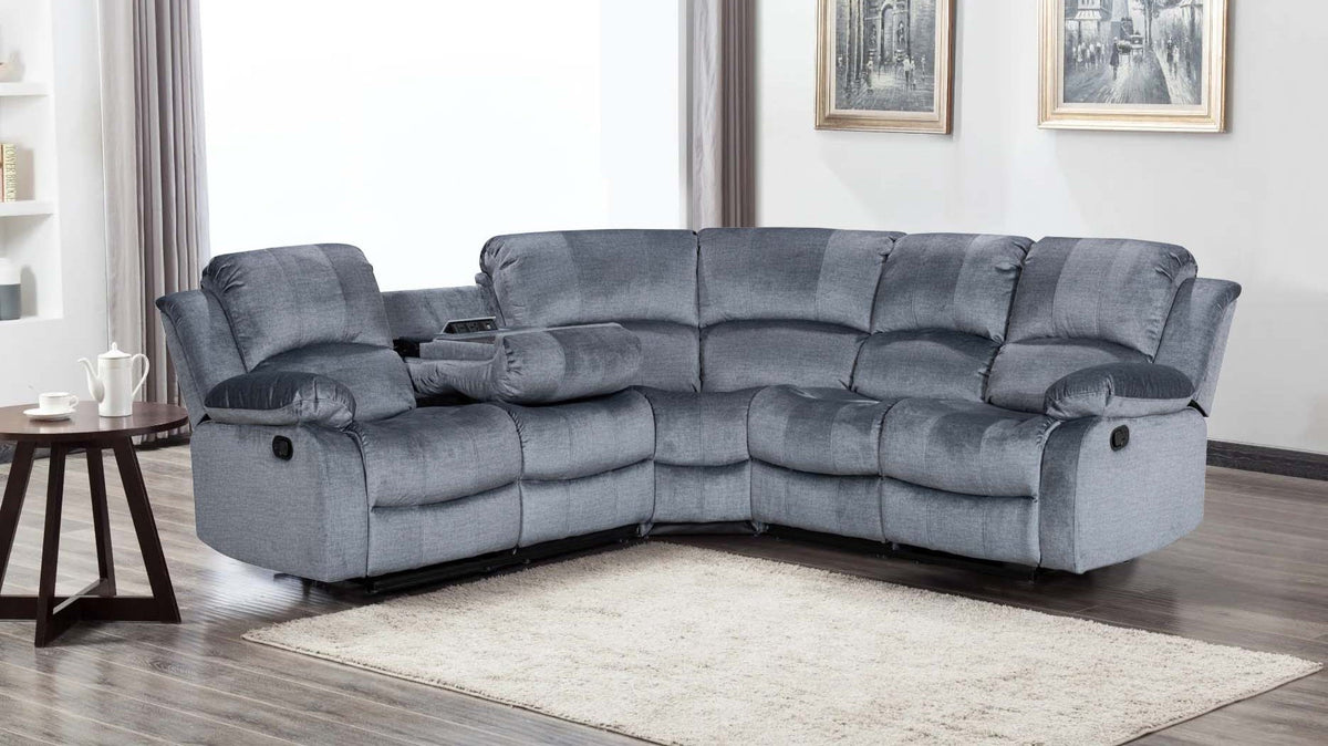 Chenille Fabric Grey 2C2 Manual Recliner Corner Sofa VALENCIA