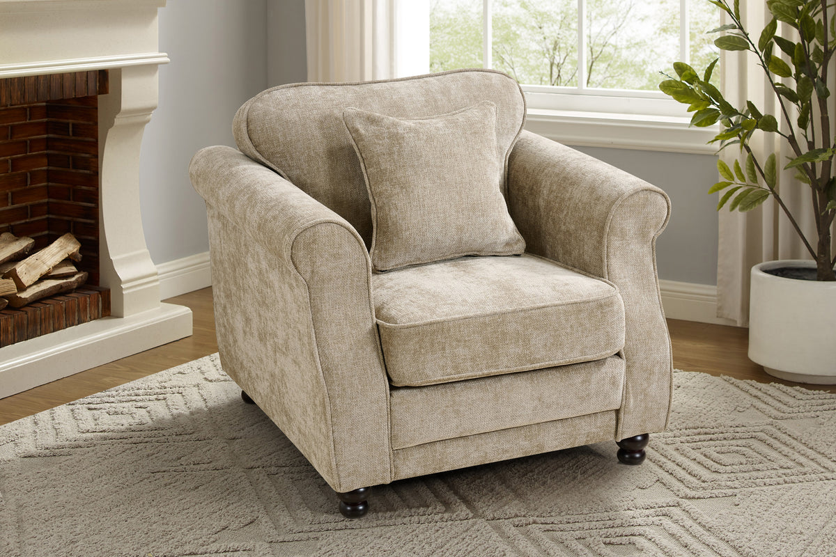 Beige Chenille 1 Seater Sofa HUGO