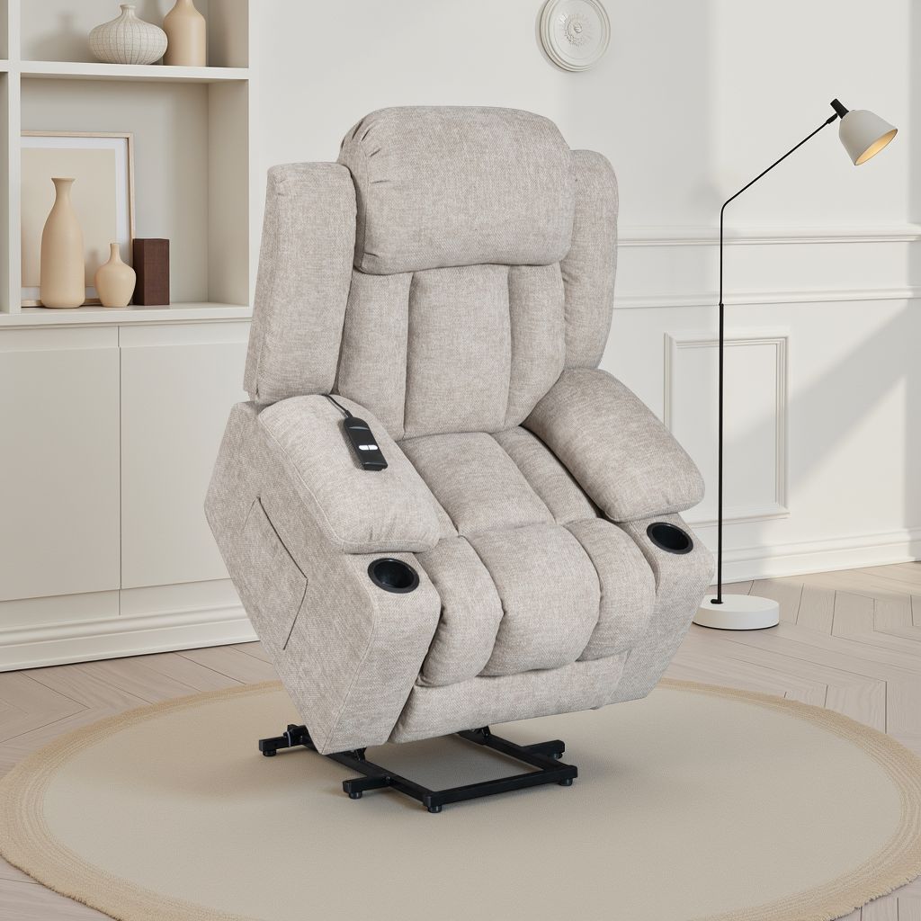 Chenille Beige Electric Riser Recliner VANCOUVER