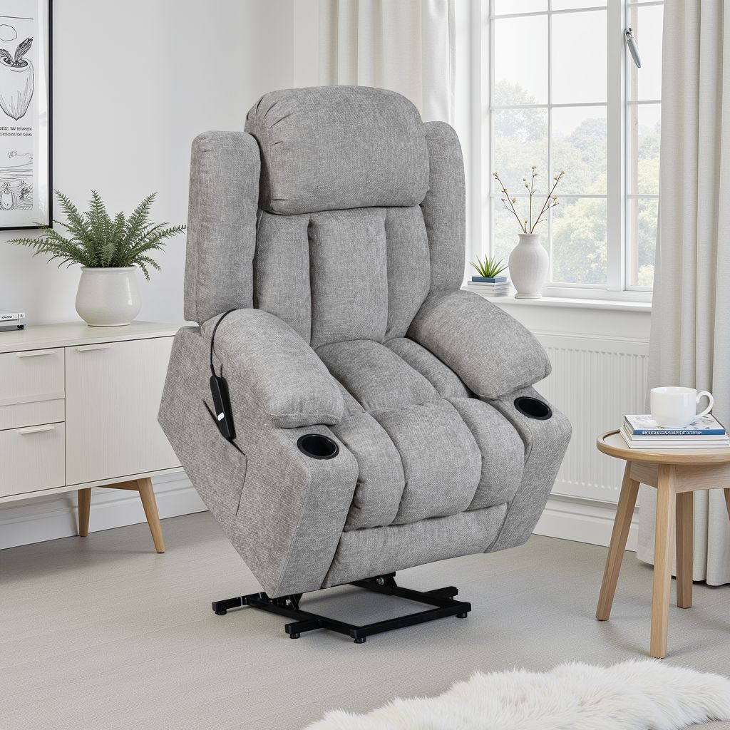 Chenille Grey Electric Riser Recliner VANCOUVER