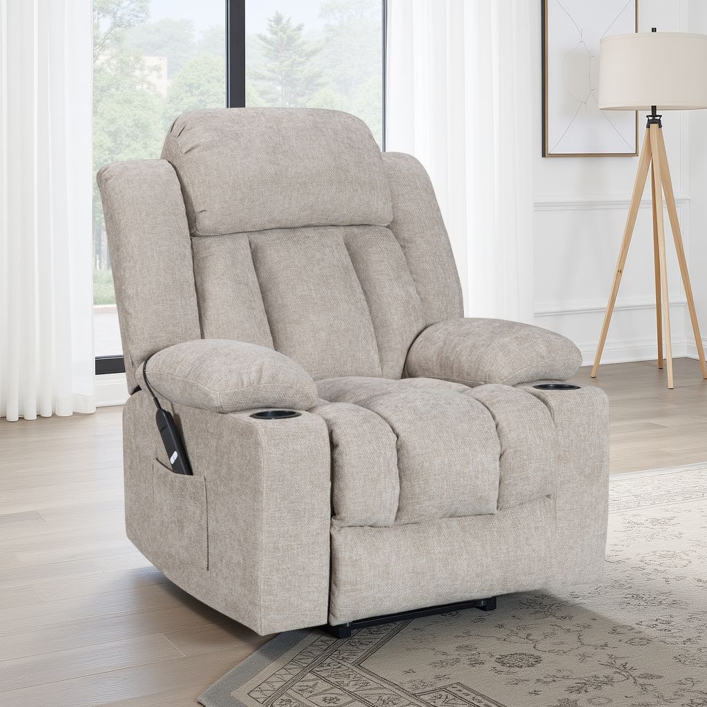 Chenille Beige Electric Riser Recliner VANCOUVER