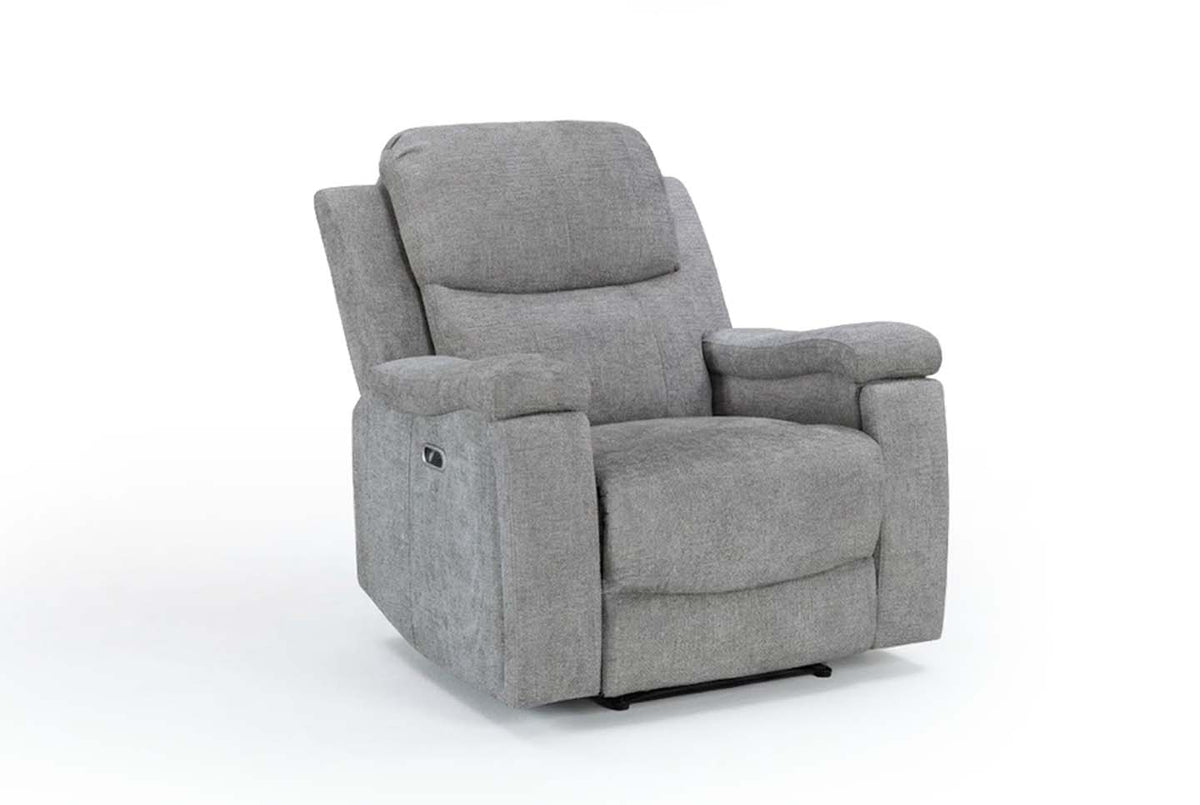 Grey Chenille Fabric Electric 1 Seater Recliner Chair VISCONTI