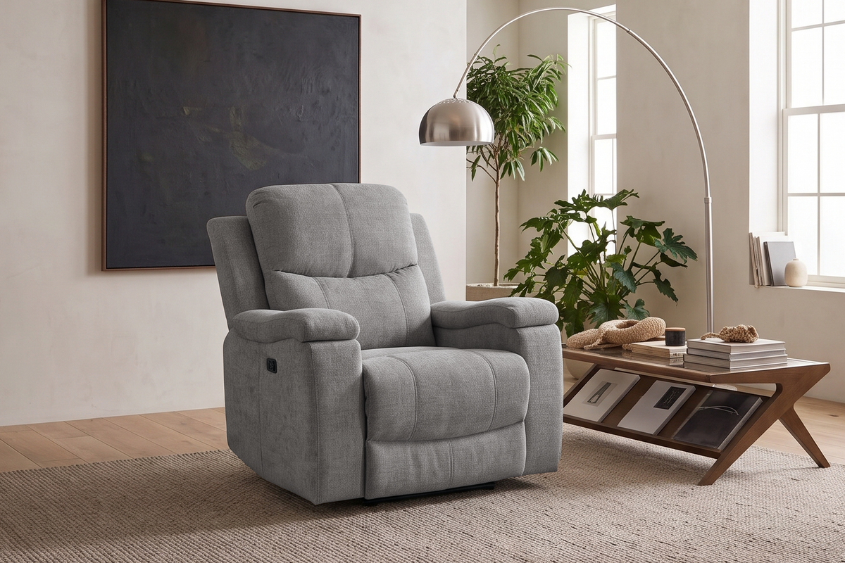 Grey Chenille Fabric Electric 1 Seater Recliner Chair VISCONTI
