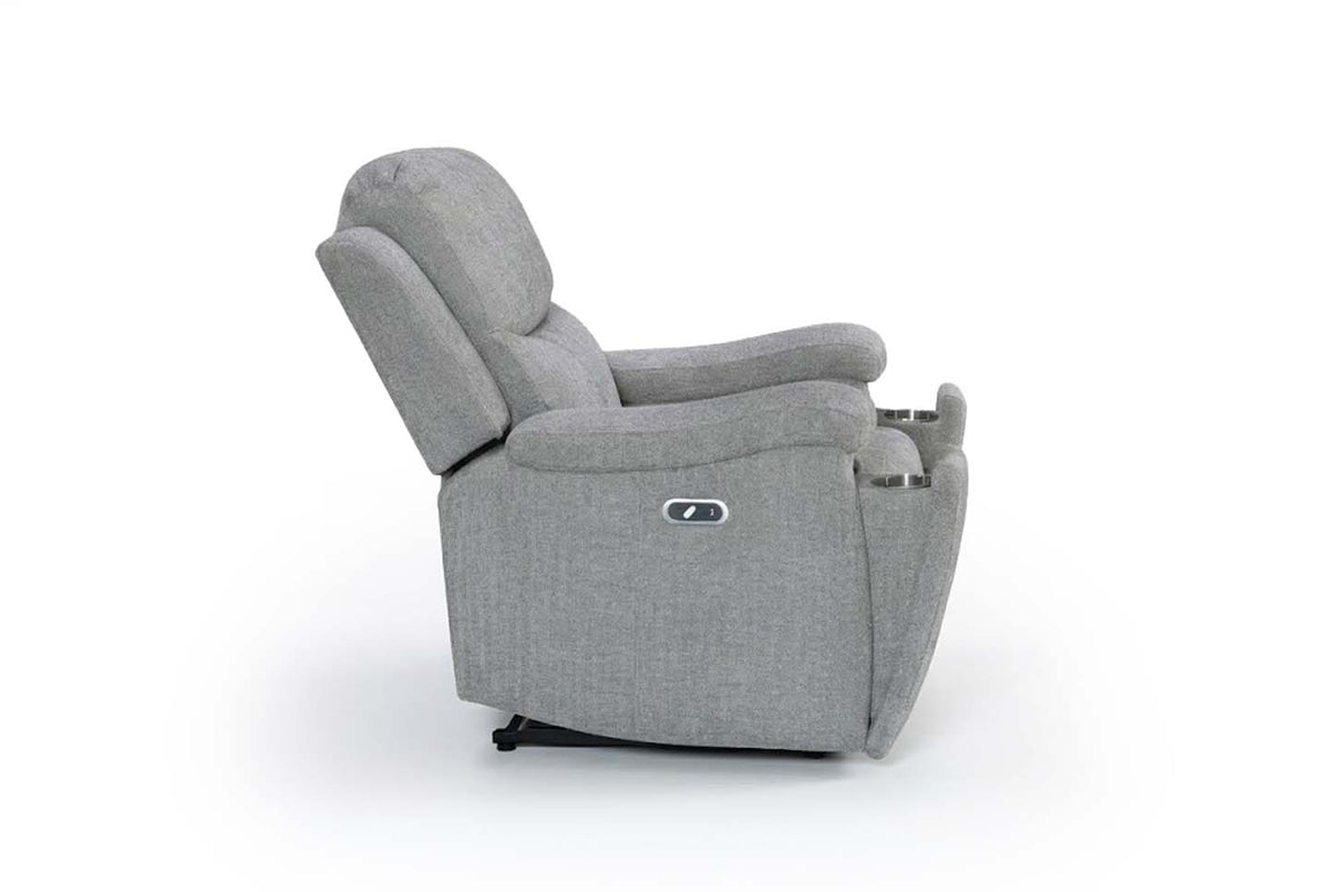 Grey Chenille Fabric Electric 1 Seater Recliner Chair VISCONTI