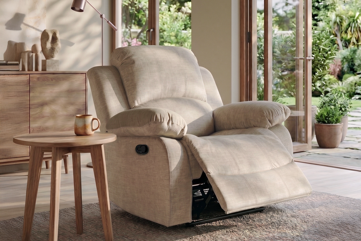 Chenille Fabric Oatmeal Beige Manual Recliner Chair VALENCIA