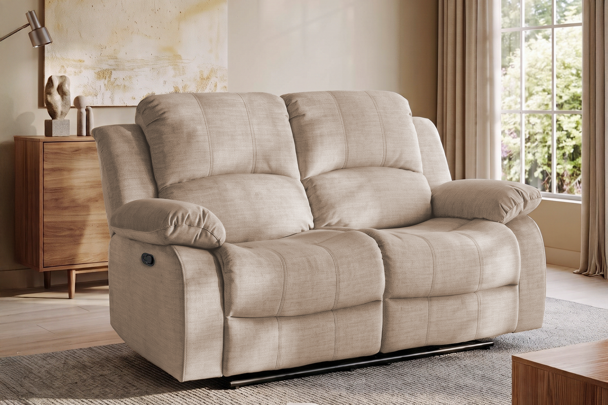 Chenille Fabric Oatmeal Beige 2 Seater Manual Recliner Sofa VALENCIA