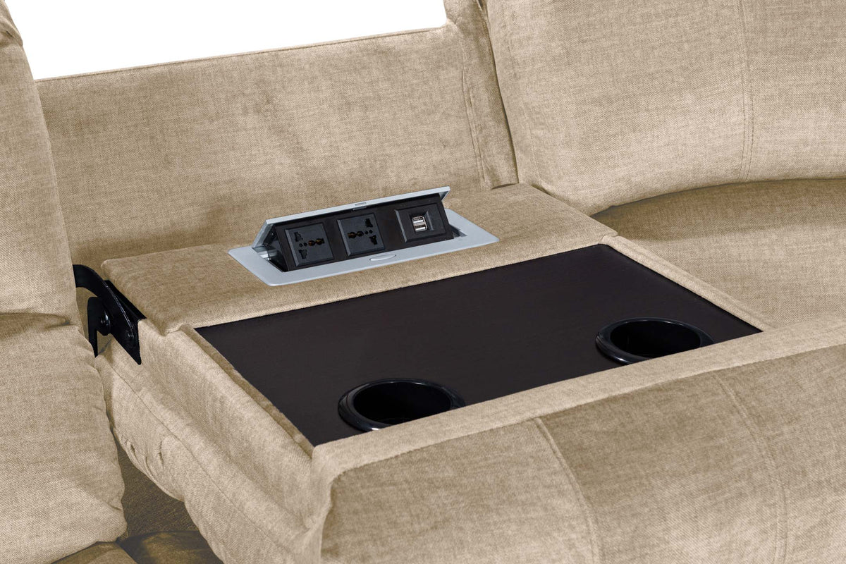 Chenille Fabric Oatmeal Beige 3 Seater Electric Recliner Sofa VALENCIA