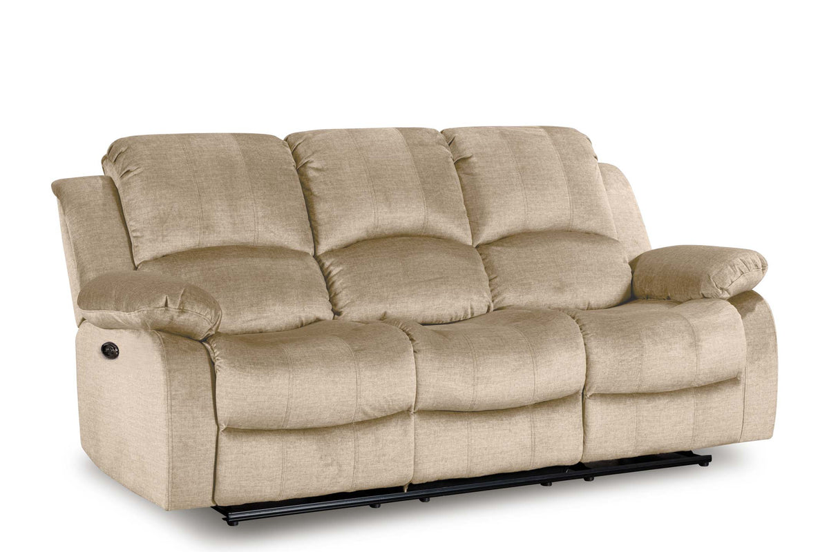 Chenille Fabric Oatmeal Beige 3 Seater Electric Recliner Sofa VALENCIA