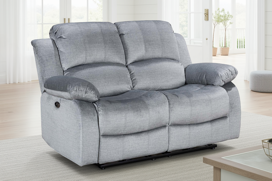 Chenille Fabric Grey 2 Seater Electric Recliner Sofa VALENCIA