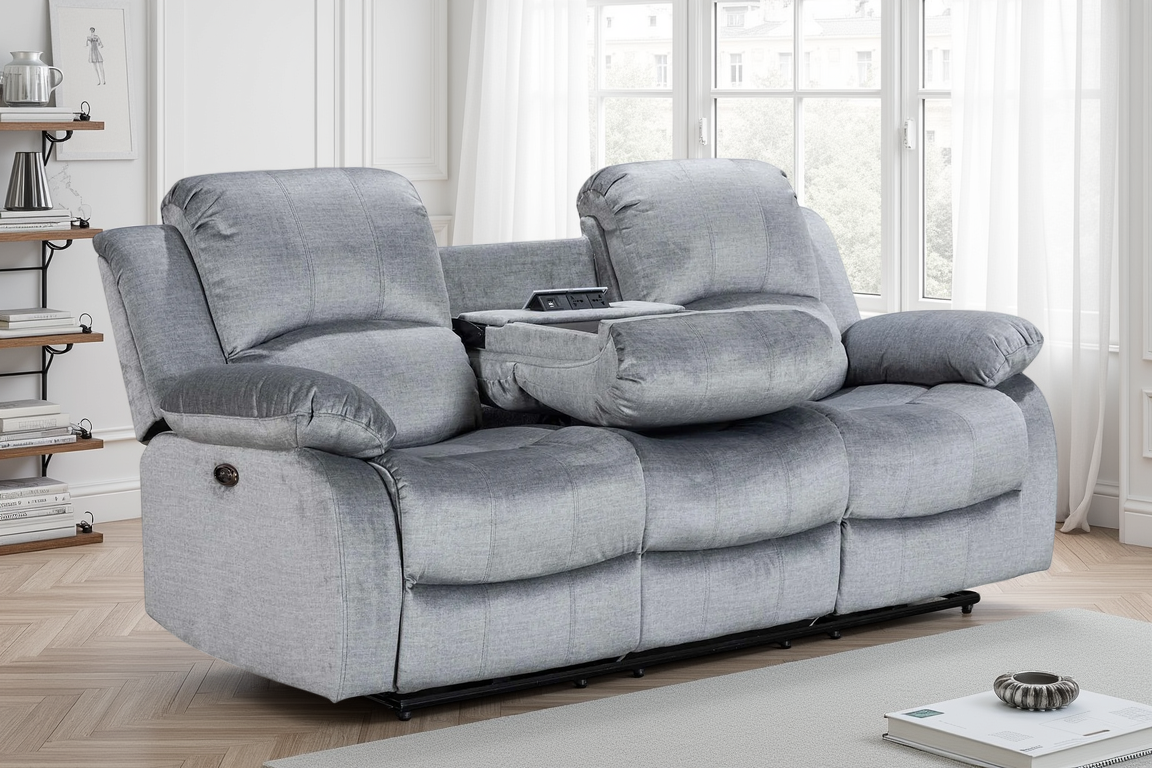 Chenille Fabric Grey 3 Seater Electric Recliner Sofa VALENCIA