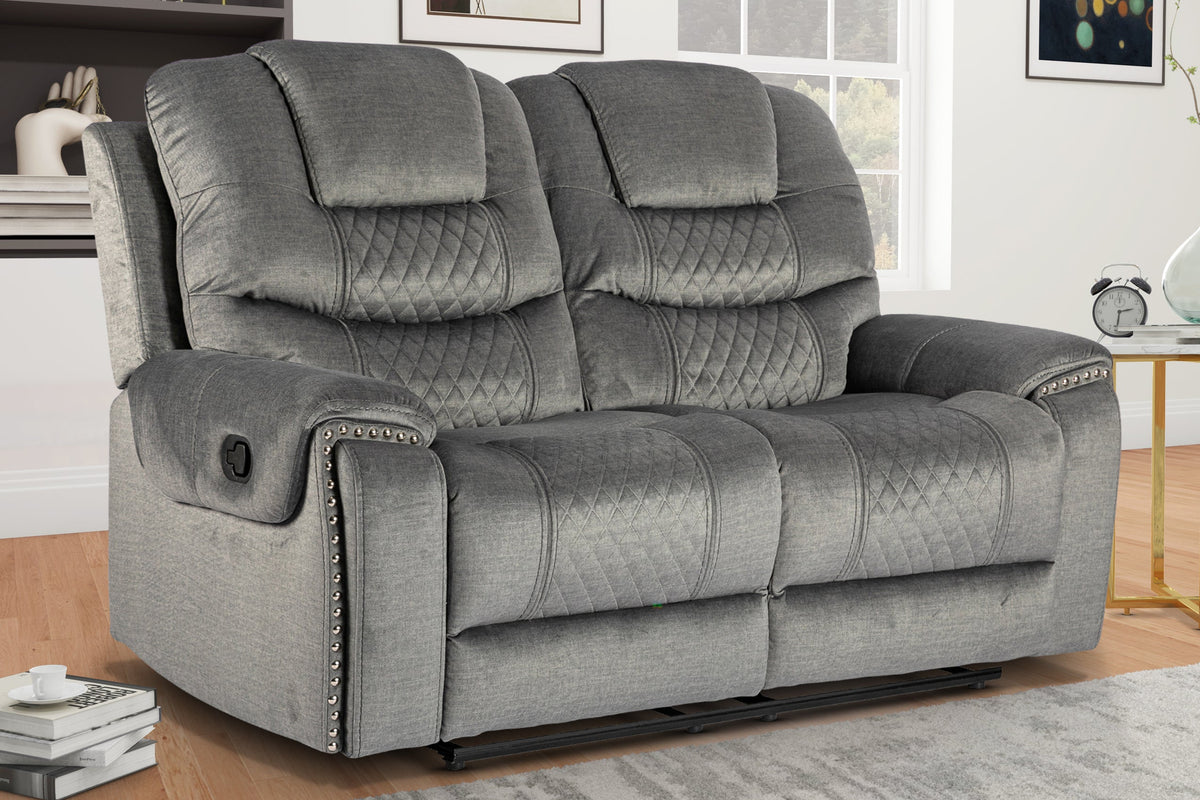 Chenille Fabric Grey 2 Seater Manual Recliner Sofa RAVENNA