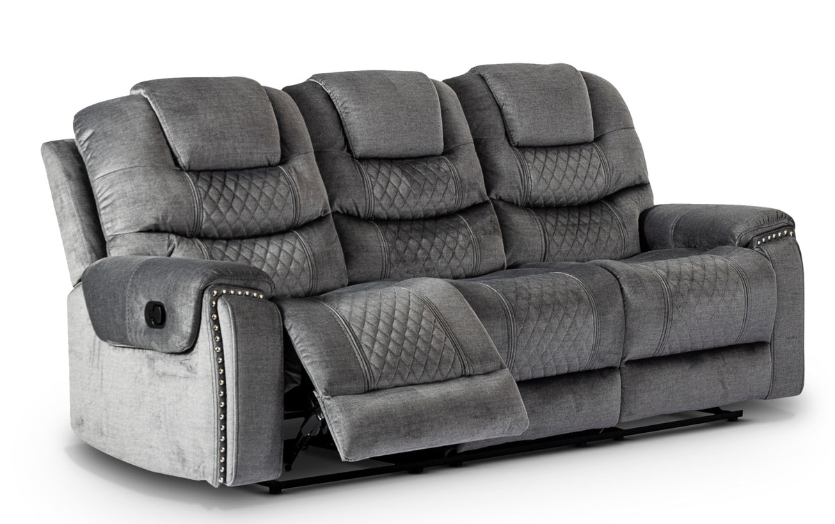 Chenille Fabric Grey 3 Seater Manual Recliner Sofa RAVENNA