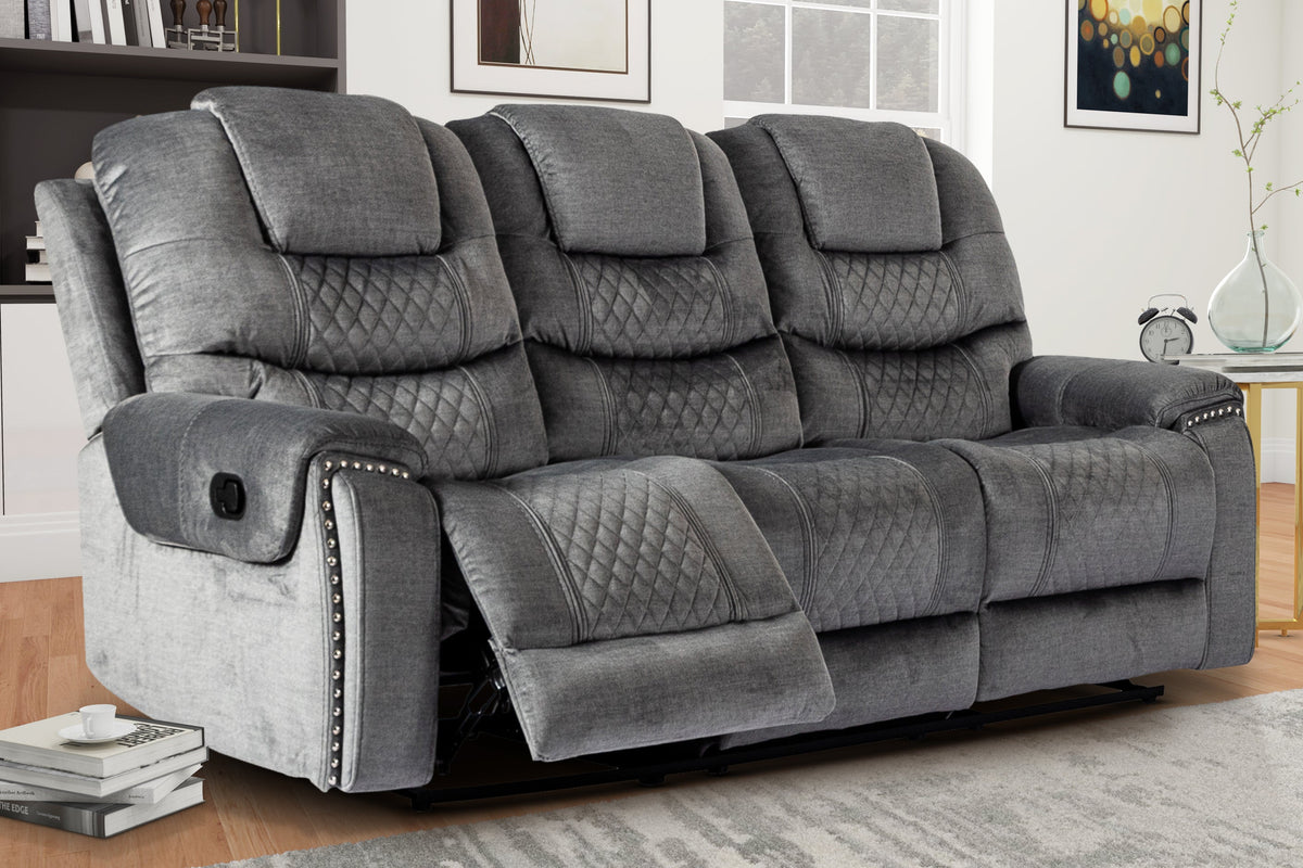 Chenille Fabric Grey 3 Seater Manual Recliner Sofa RAVENNA