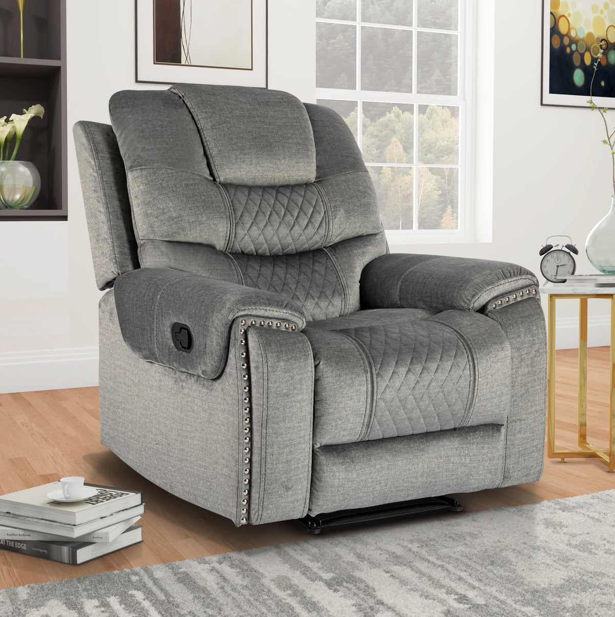 Chenille Fabric Grey Manual Recliner Chair RAVENNA